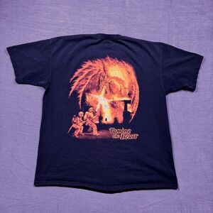 VTG Anvil Taming the Beast Fire Dragon Graphic T-Shirt Men's XL Black Cotton Tee